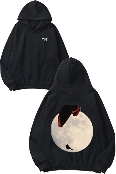 THEWERT Rucsac cu design Paragliding și Lună cu imprimeu Negru cu glugă Swea ...