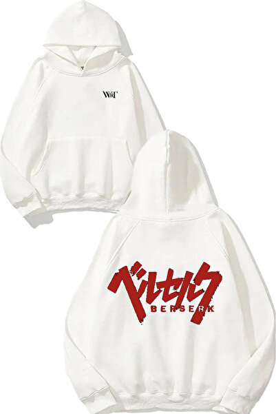 THEWERT سويت شيرت ريد كانجي بيرسيرك ديزاين مطبوع أبيض بغطاء رأس