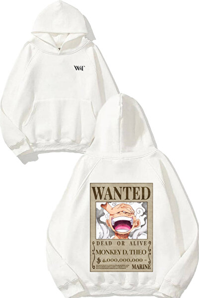 THEWERT One Piece Luffy Wanted Design Rucsac cu imprimeu Alb cu glugă Swea tr...