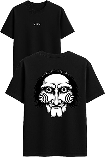 VSRN Tricou oversize negru cu imprimeu Strange Face Design