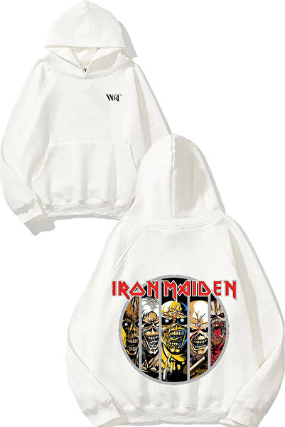 THEWERT Φούτερ Iron Maiden Face Fear Design με τύπωμα Λευκό με κουκούλα