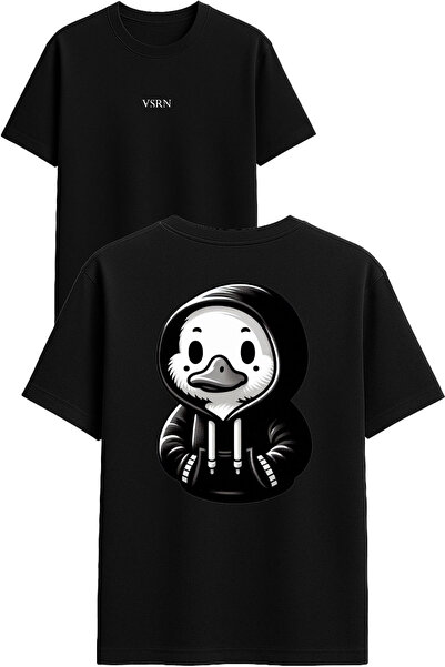 VSRN Tricou oversize negru cu imprimeu Duck Hoodie Design