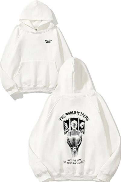 THEWERT Rucsac cu design The World Is Yours cu imprimeu Alb cu glugă Swea tricou