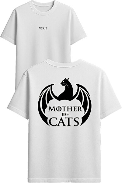 VSRN تي شيرت أم القطط تصميم مطبوع أبيض قصة فضفاضة