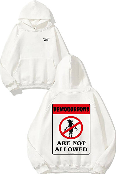 THEWERT Демогоргон дизайн с печат на гърба, бяла суитшърт с качулка