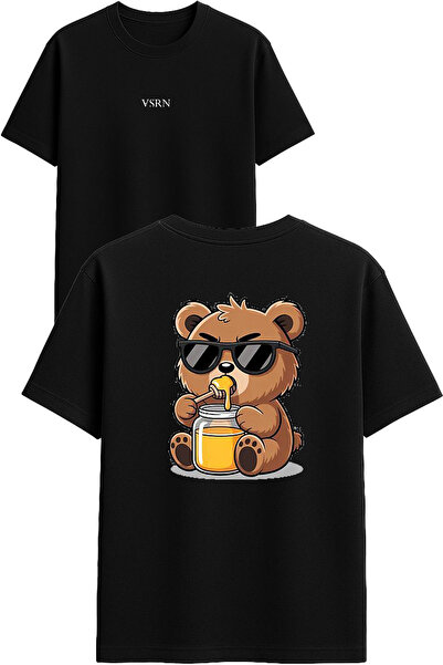 VSRN تي شيرت ديزاين مطبوع أسود قصة فضفاضة من Bal Yiyen Bear