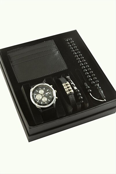 ZERO LAND Lvsqvr Strap Wristwatch Rosary Bracelet and Wallet (200038) Boxed Set-Black
