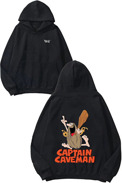 THEWERT Captain Caveman Design Rucsac cu imprimeu Negru cu glugă Swea tricou