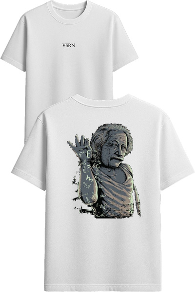 VSRN تي شيرت اينشتاين ديزاين مطبوع أبيض قصة فضفاضة