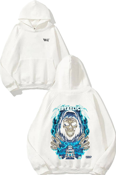 THEWERT Metallica Grim Reaper Design Spate cu imprimeu Alb cu glugă Swea tricou