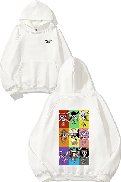 THEWERT Φούτερ One Piece Flags Design Back με τύπωμα Λευκό με κουκούλα