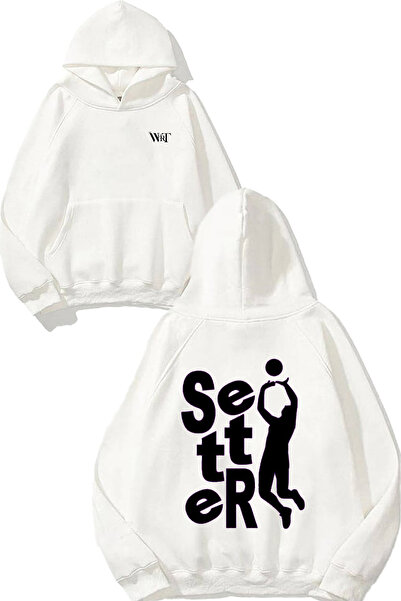 THEWERT Volleyball Setter Design Spate cu imprimeu Alb cu glugă Swea tricou