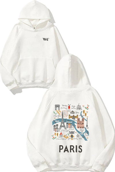 THEWERT Tapete City Maps Mintgrau Design Spate cu imprimeu Alb cu glugă Swea tricou