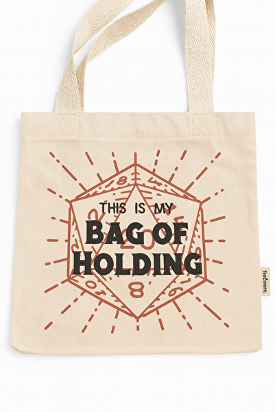 Tee&more. Dungeons & Dragons This Is My Bag of Holding Printed Canvas Tote Bag with Gusseted Velcro and Inner Pockets