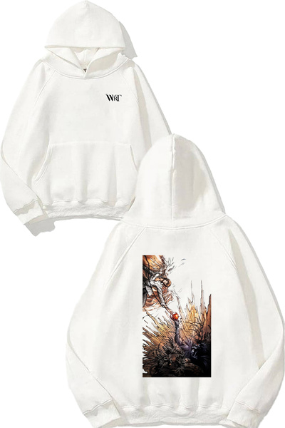 THEWERT سويت شيرت بتصميم ديث نوت ريد أبل رقم مطبوع أبيض بغطاء رأس