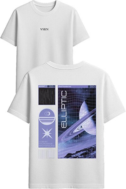 VSRN Tricou supradimensionat alb cu imprimeu cu design eliptic