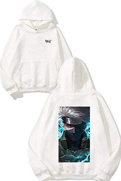 THEWERT Naruto Kakashi Face Design Backpack Printed White Hooded Sweatshirt