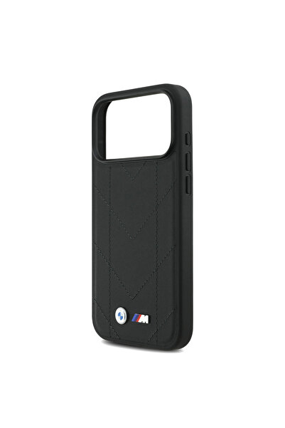 CG Mobile BMW Magsafe Pu Quilted Leather Case With Metal Logo For iPhone 17 Pro Max - Blac