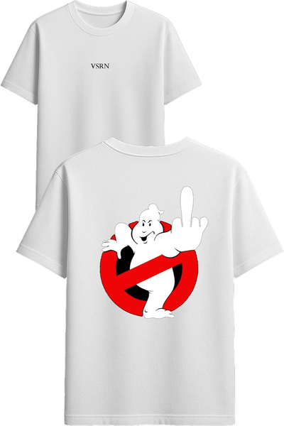 VSRN Tricou oversize alb cu imprimeu Ghost Stop Design
