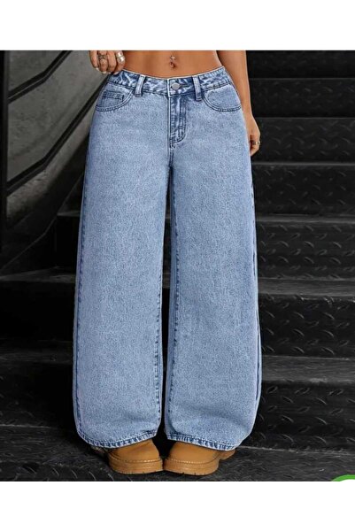 moda camiya Pantaloni din denim albastru cu picior larg, mărime mare, croială...