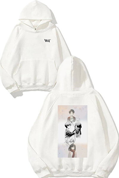 THEWERT Eșarfă Mikasa2 Design Spate cu imprimeu Alb cu glugă Swea tricou