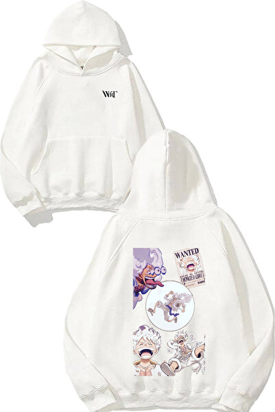 THEWERT One Piece Funny Luffy Design Backpack Printed White Hooded Sweatshirt