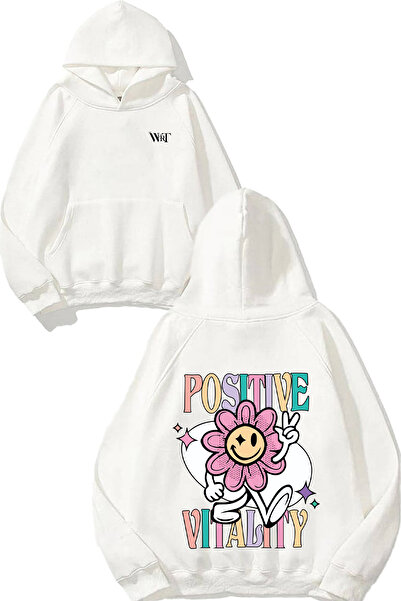 THEWERT Positive Vitality Design Back Printed White Hooded Sweatshirt