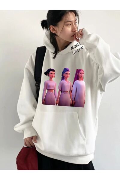 Minga London Unisex Girls Style Colorat cu imprimeu Negru supradimensionat Sw...