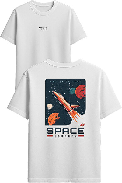 VSRN Tricou supradimensionat alb cu imprimeu Space Shuttle Design