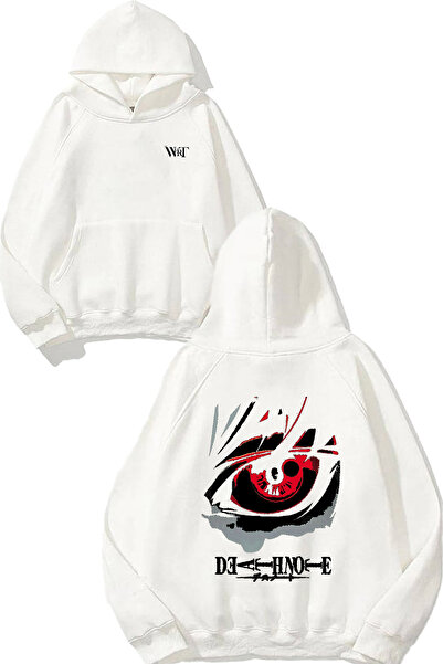 THEWERT Death Note Kira Eye Design Spate cu imprimeu Alb cu glugă Swea tricou