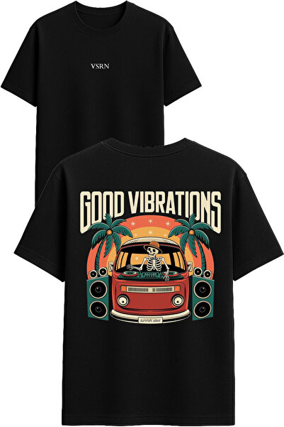 VSRN Μπλουζάκι με σχέδιο Good Vibrations, με στάμπα, μαύρο, oversized