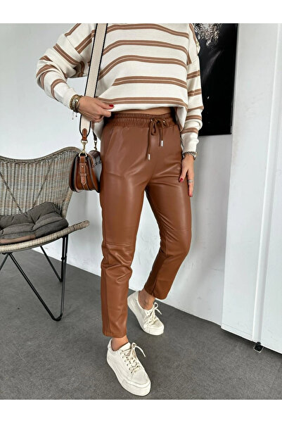 Bled İçi Ş Fleece-Lined L Stretch Fabric Matte Leather Trousers