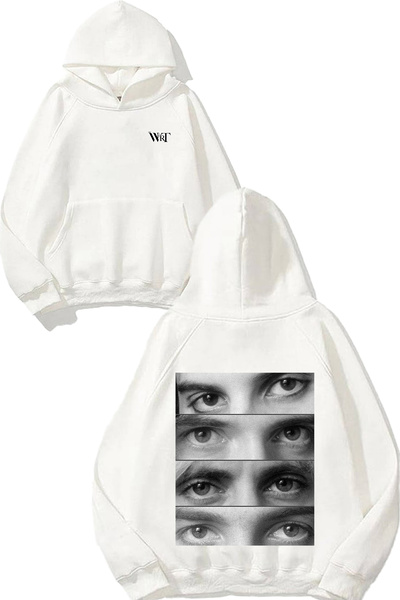 THEWERT Queen Eyes Design Spate cu imprimeu Alb cu glugă Swea tricou