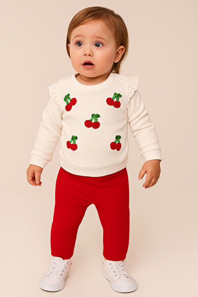 caliskanonline طقم بناتي مزين بالدانتيل بنقشة الكرز