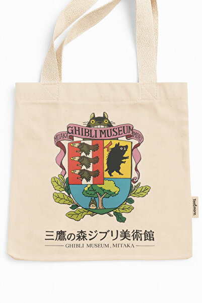 Tee&more. Ghibli Museum Printed Canvas Tote Bag with Gusseted Velcro and Inner Pocket