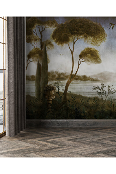 Tasarım Vintage İtalyan Peyzaj Duvar Kağıdı Poster | Eskitme Toskana Manzaras...