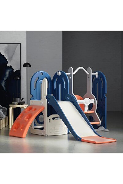 FULLJOY 4-in-1 Slide and Swing Set with Basketball Hoop and Climbing Rod for Kids, Indoor and Outdoor Playground Set for Toddlers