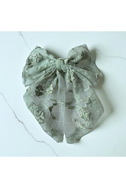 ALS Tasarım Dünyası Green Color Tulle and Patterned Tail Model Clip-On Buckle Width:15 Length:17 cm