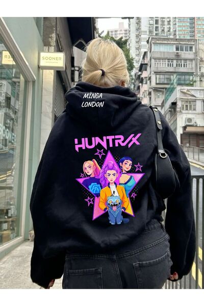 Minga London Unisex Huntrx Style Colorful Printed Black Oversized Sweatshirt