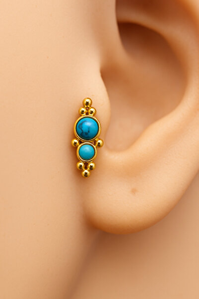 ömay takı Çift Turkuaz Tragus Helix Conch 316l Cerrahı Çelik Piercing