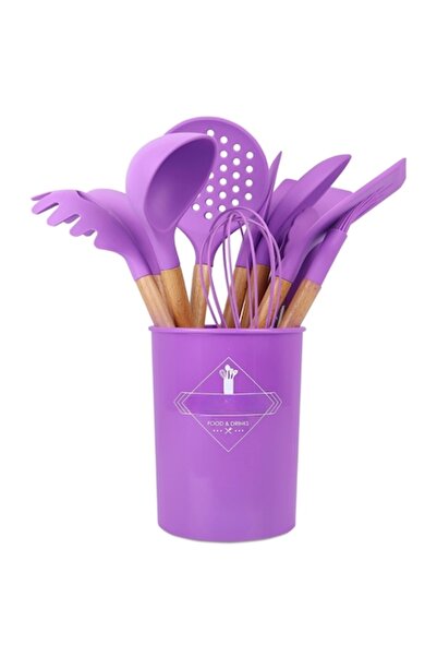 Full Abundance Premium 12-Piece Kitchen Utensil Set, Silicone with Bamboo Handles - Indigo