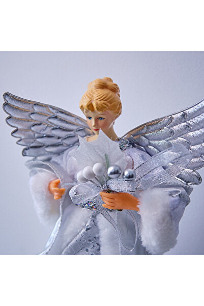 velve Χριστουγεννιάτικη Διακόσμηση, Βασίλισσα του Χιονιού, Κορυφή από Έλατο, Ασημί, 30εκ.