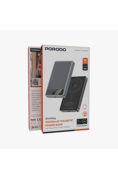 porodo 10000 Mah Tft Display Slim Magnetic Wireless Powerbank - Grey