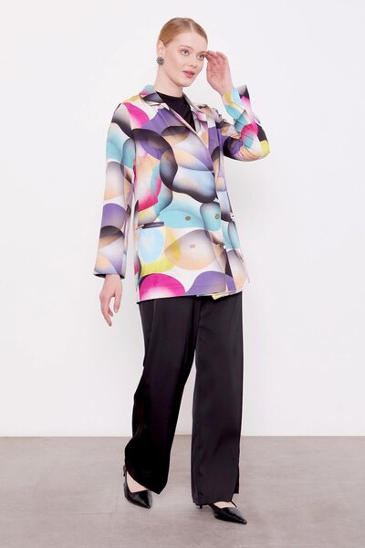 Levidor Μωβ μπουφάν με διπλό πέτο σχέδια