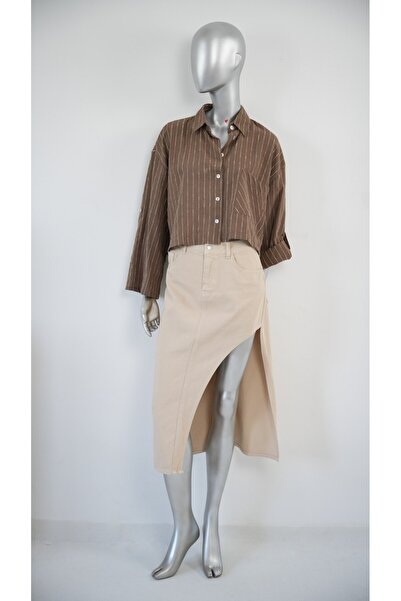 Butik Crop çizgili gömlek