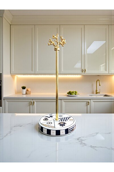 ferayhome Paper Towel Holder Roll Napkin Holder Kitchen Accessory Ceramic Hamse Pattern Gold - Feray Home