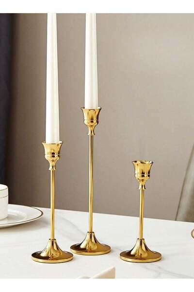 Generic Candlestick Holders,Set of 3 Gold Brass Candlestick Stand for Anniver...