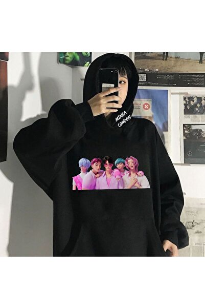 Minga London Unisex Boys Style Colorful Printed Black Oversized Sweatshirt