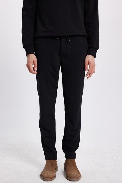 Tudors Men's Slim Fit slim fit black pants with elastic waist and lace detail