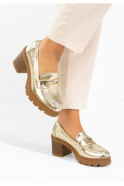 B T Shoes Patritia gold heeled loafers